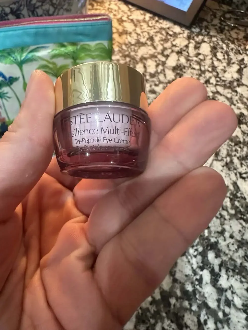 Estee Lauder Tropical Palm Print Cosmetic Bag with Skincare Miniatures